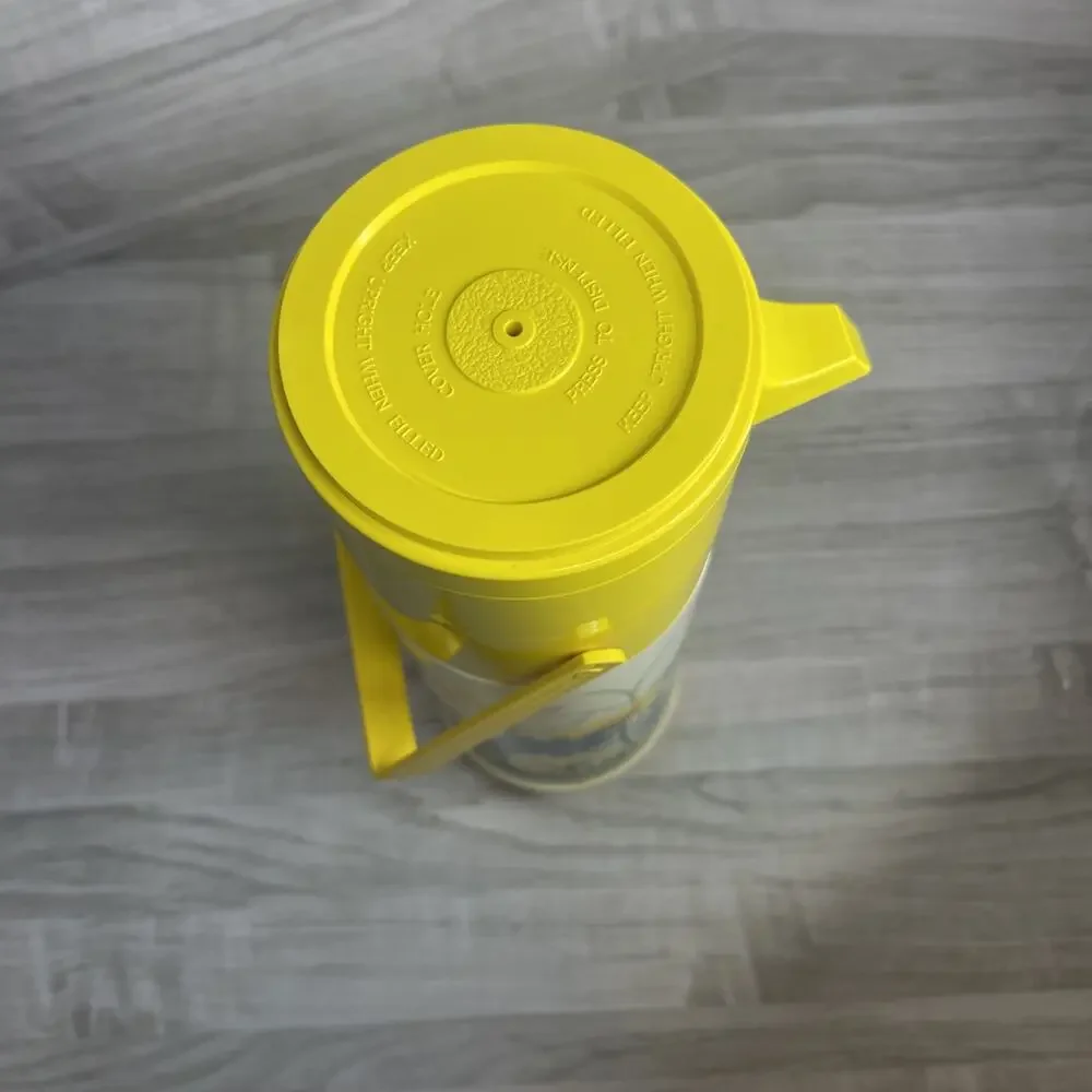 Vtg 70s Aladdin Pump A Drink Dispenser Thermos Shell Yellow Floral CottageCore